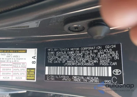 2024 Toyota Corolla Le/Se/Xle/Night Shade from USA, damaged, VIN JTDBCMFE4R3048865